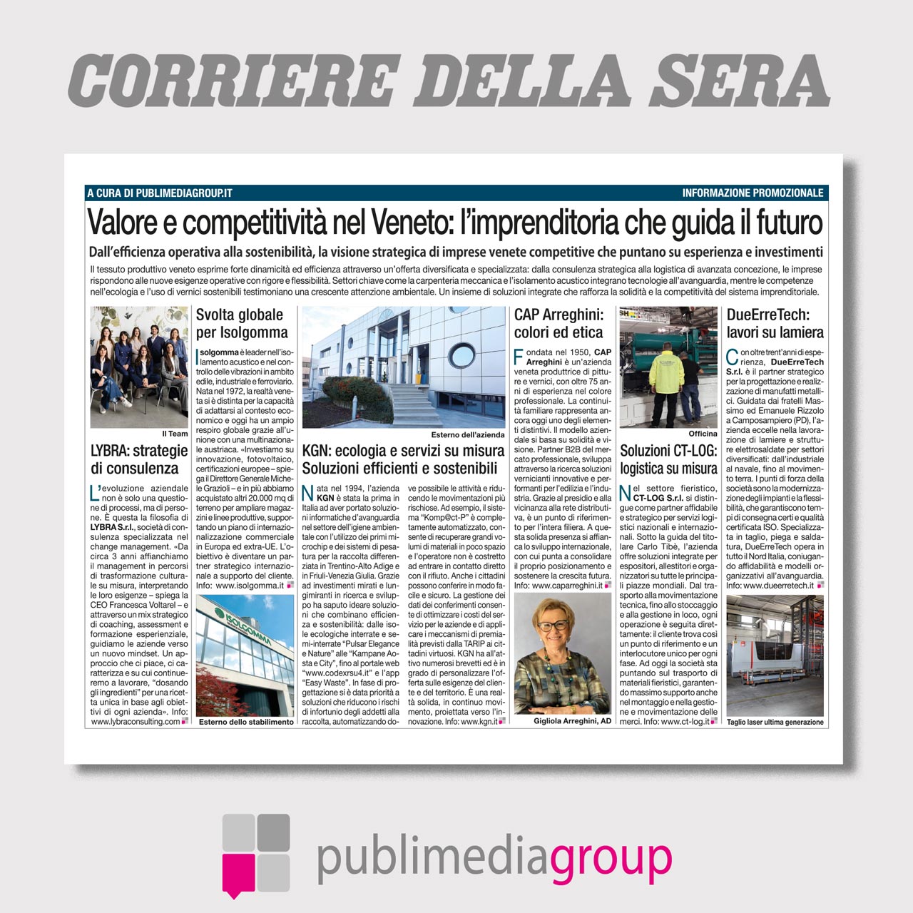 Speciale Corriere della Sera dedicato a valore e competitività nel Veneto.